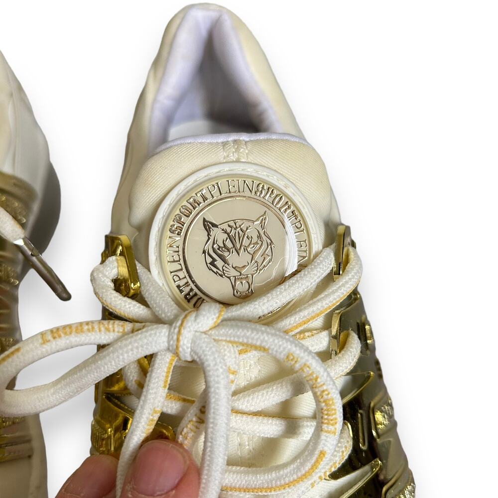 Plein Sport Gold Metallic Lace Up Shoes White Size 37/7 - Picture 11 of 16